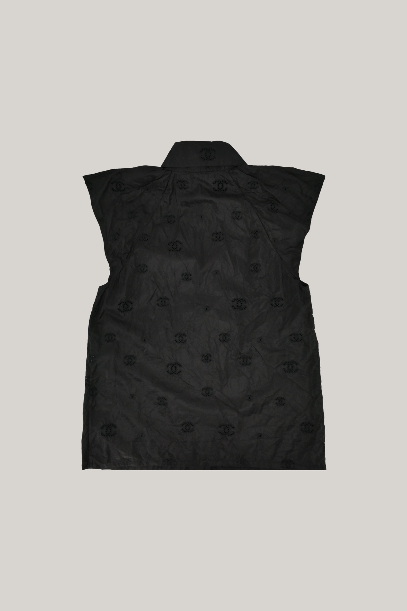 Chanel Black CC Embroidered Silk Sleeveless Top (FR38)