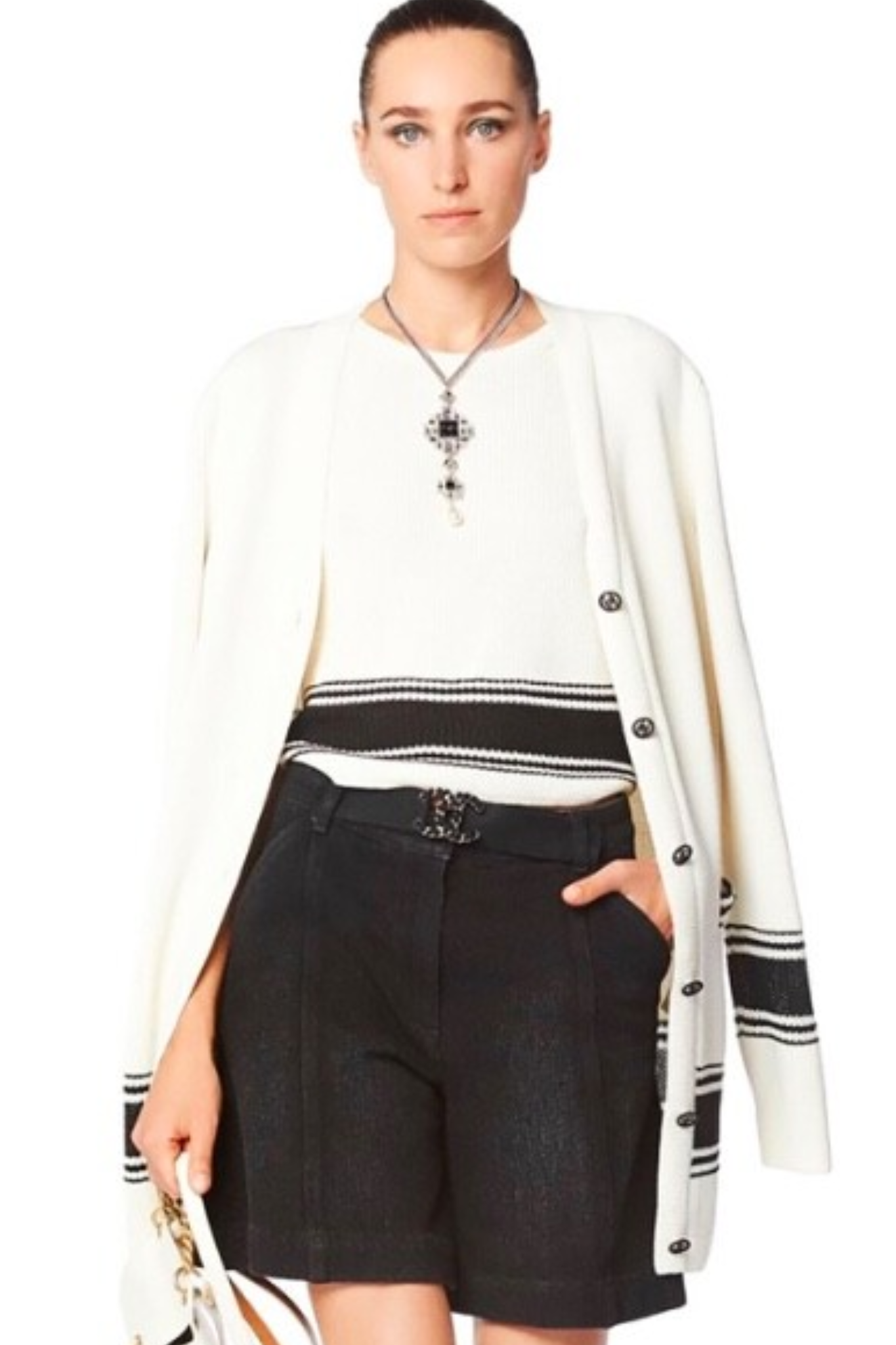 Chanel Black Denim Shorts With CC Chain Belt (FR 36)