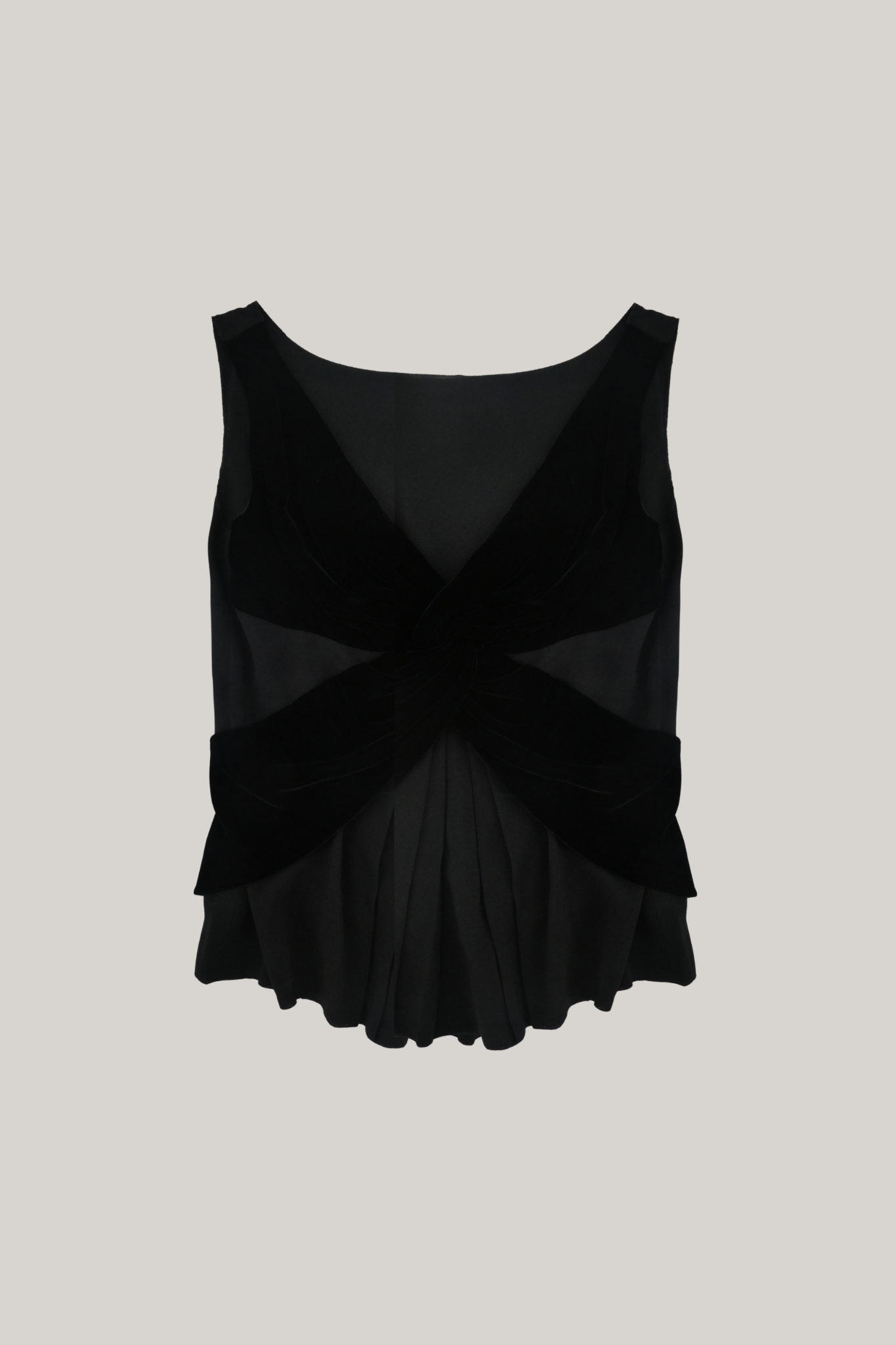 Prada Black Velvet Geometric Cross Sleeveless Evening Top