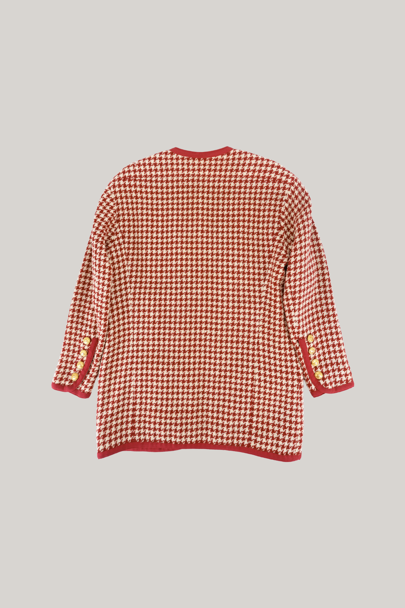 Vintage Chanel Red Houndstooth Cardigan (FR 36)