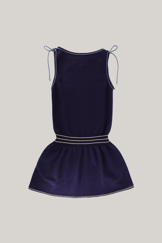 2015 Chanel Blue Cotton Knit Drop-Waist Dress (FR 38)