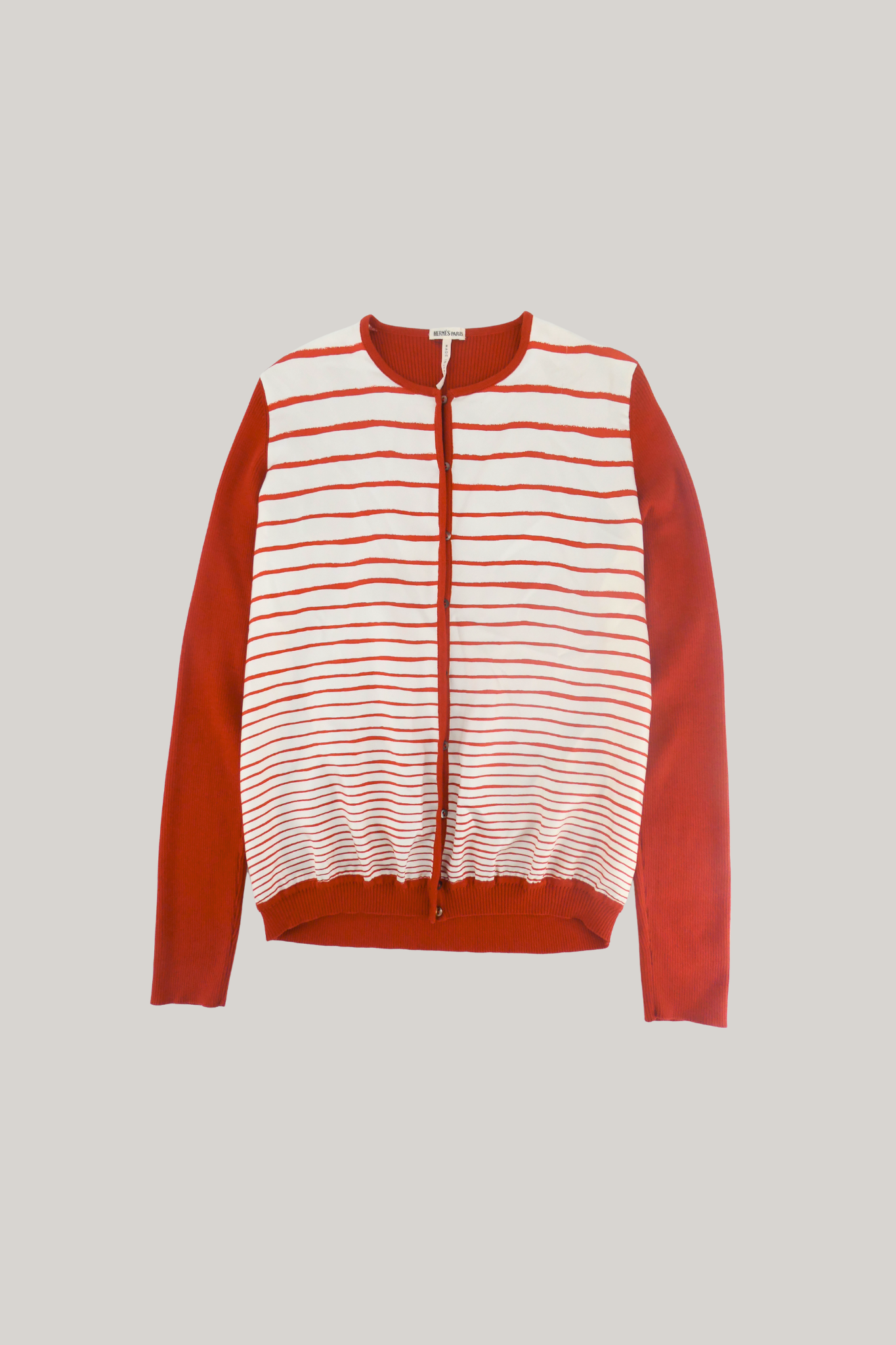 Hermès Orange & White Striped Silk Cardigan (M)
