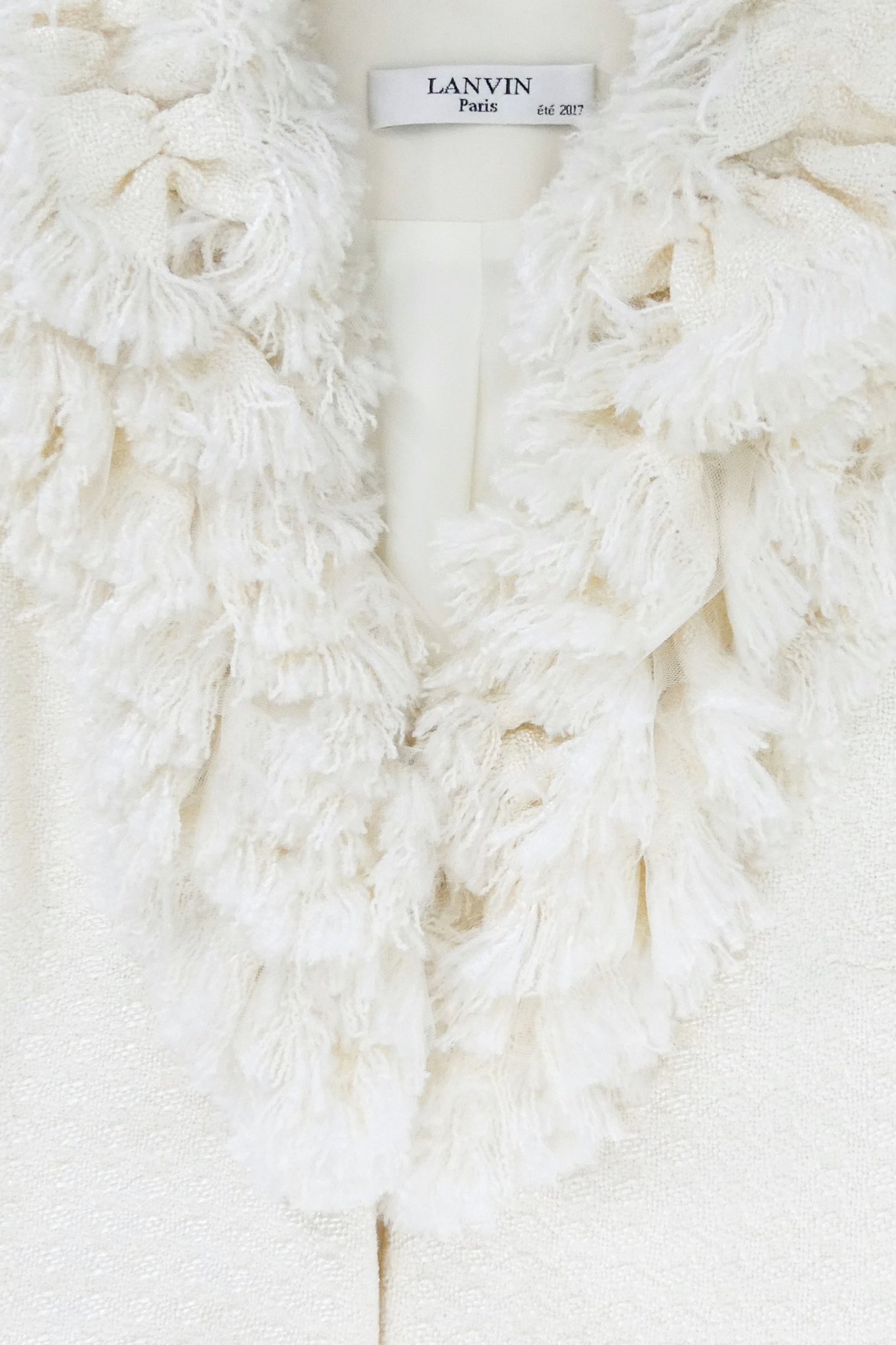 2017 Lanvin Ivory Fringed Tweed Coat(36)