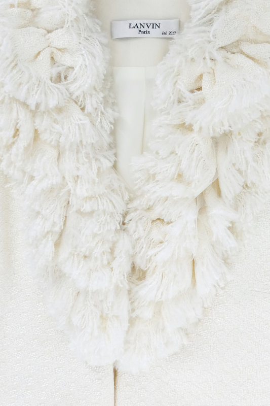 2017 Lanvin Ivory Fringed Tweed Coat(36)