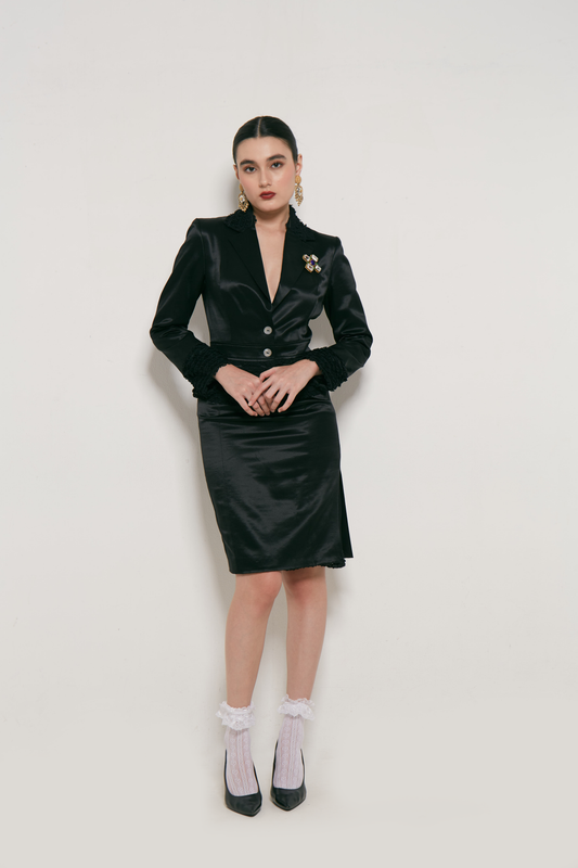 2001 John Galliano Satin Set with Ruffle Trim