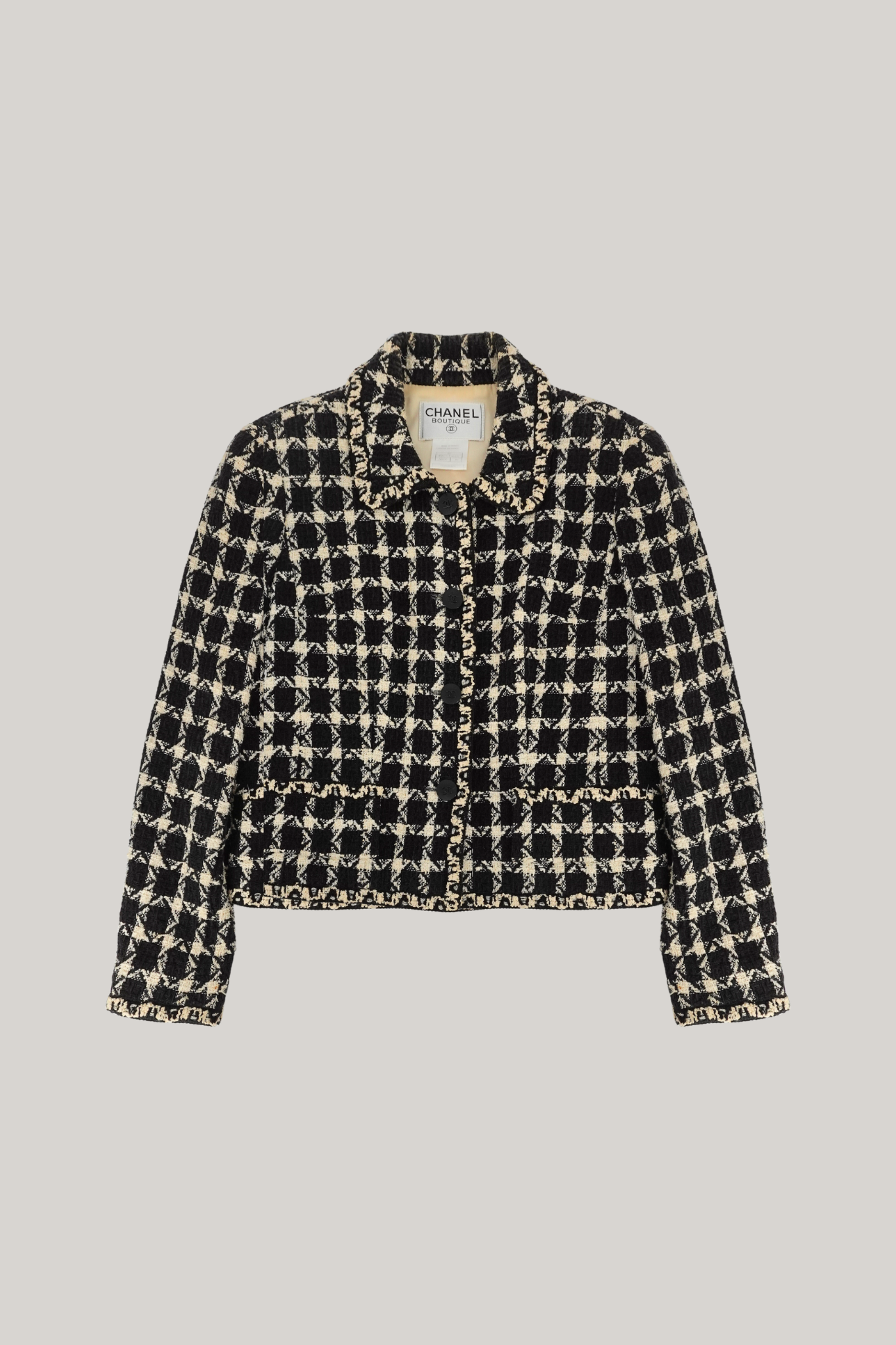 1998 Chanel Black & Ivory Checkered Blazer (FR 38)