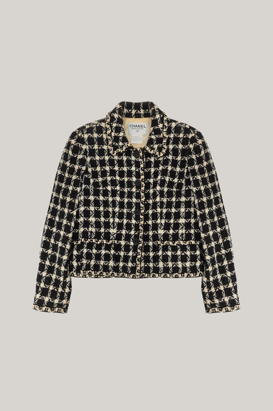1998 Chanel Black & Ivory Checkered Blazer (FR 38)