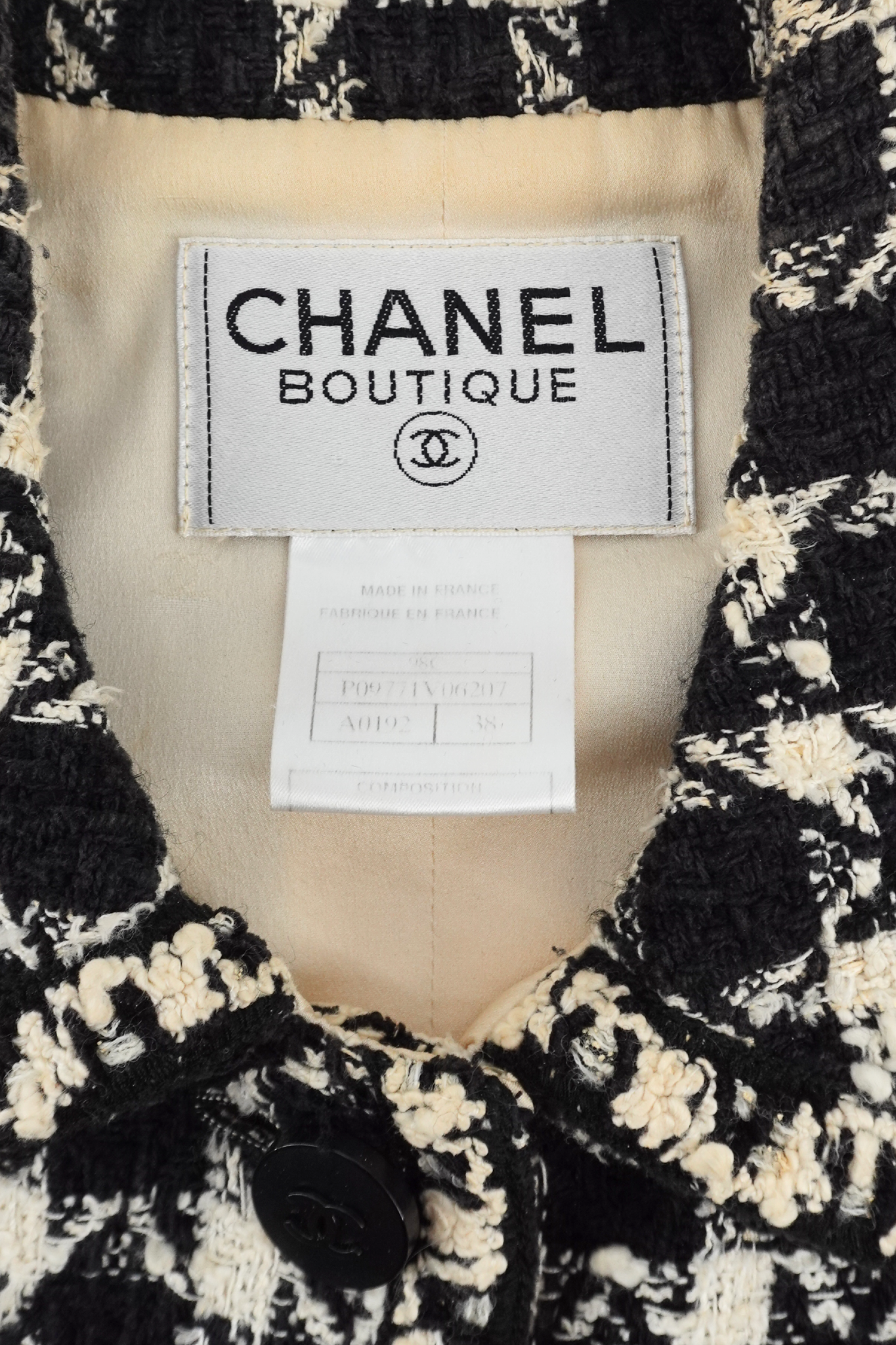 1998 Chanel Black & Ivory Checkered Blazer (FR 38)