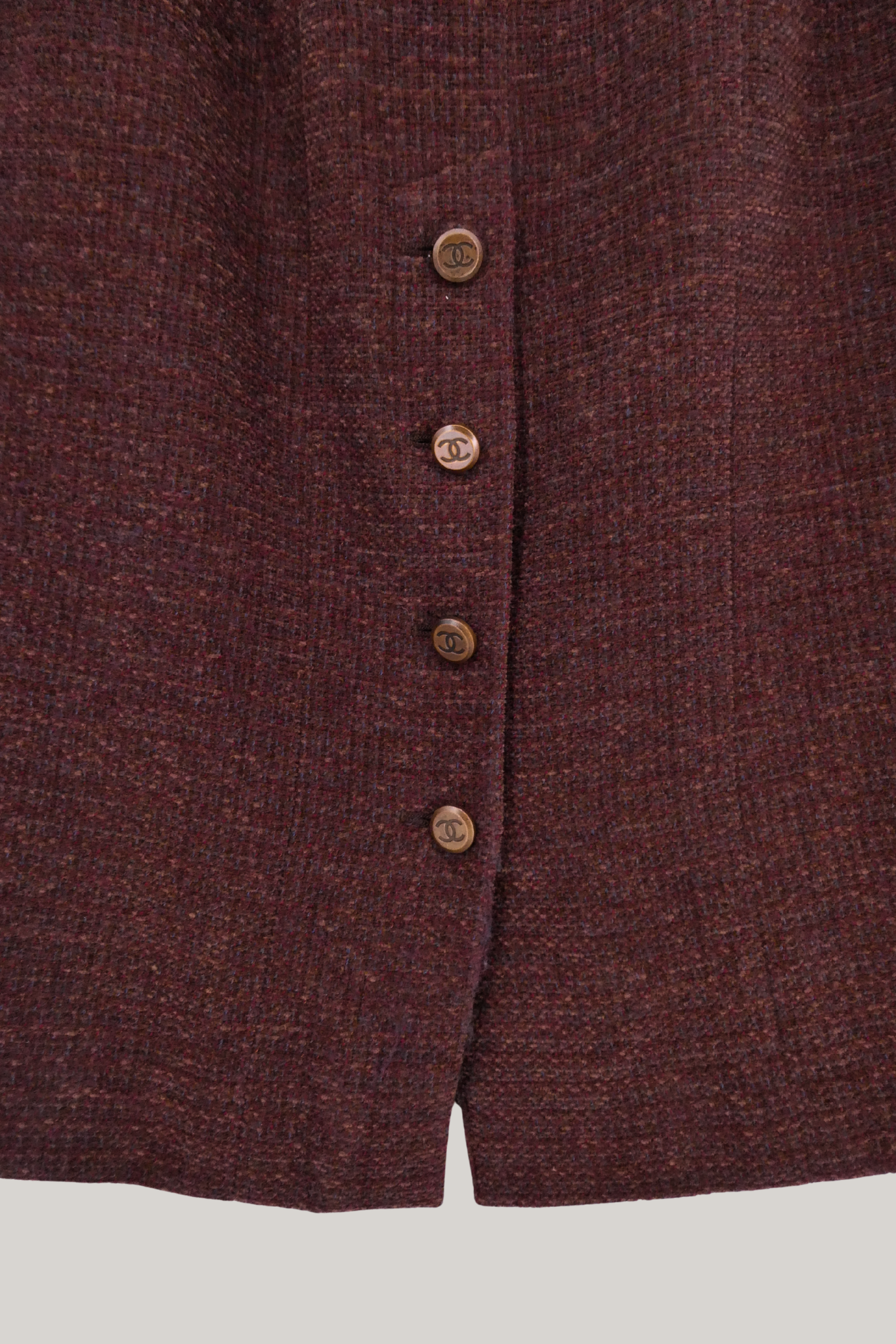 1998 Autumn Chanel Burgundy Tweed Skirt Set