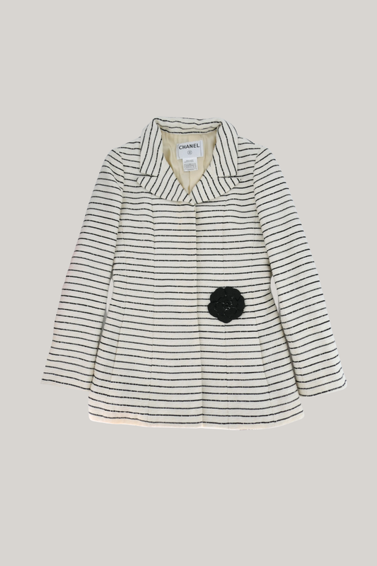 2001 Cruise Chanel Ivory Tweed Sequin Stripe Jacket