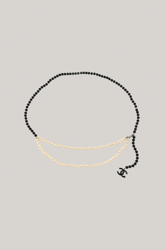 Chanel Black & White Pearl Belt Chain