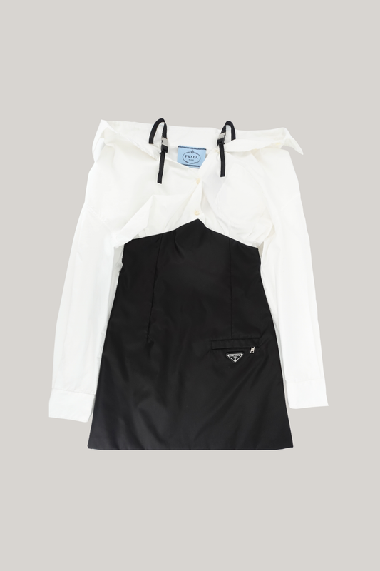 2021 Prada Draped Cotton and Nylon Mini Dress (38)