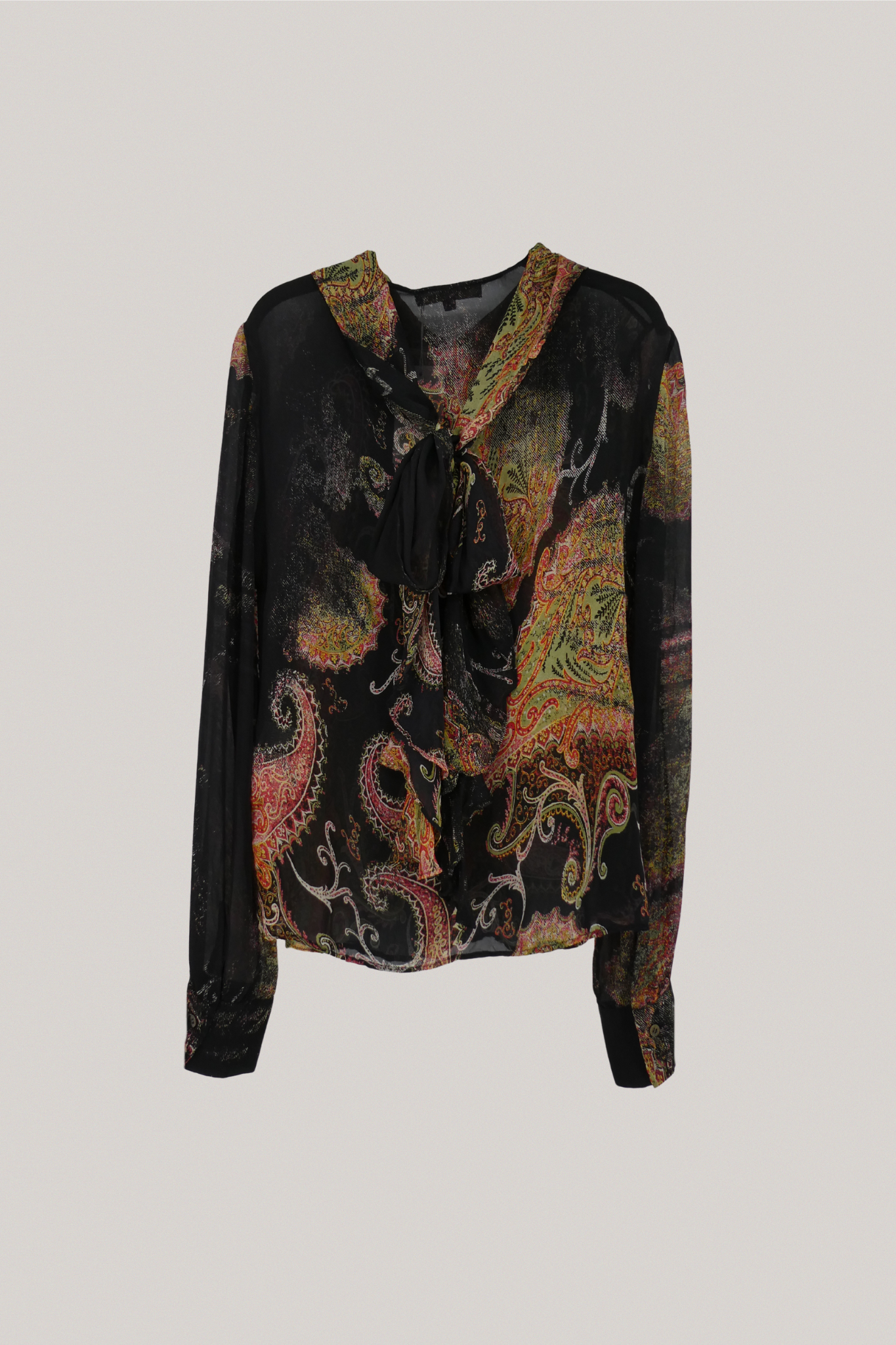 Roberto Cavalli Early 2000s Vintage Printed Tie-Neck Blouse