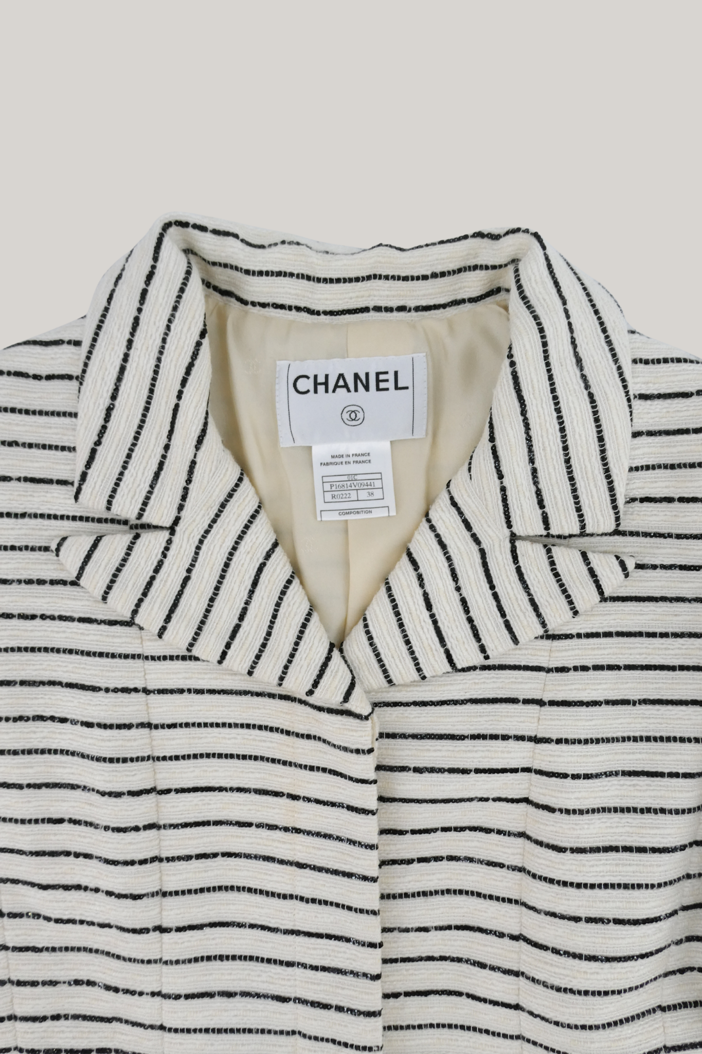 2001 Cruise Chanel Ivory Tweed Sequin Stripe Jacket