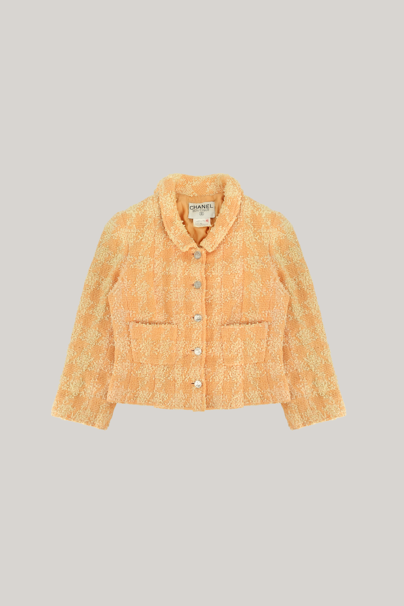 1996 Chanel Houndstooth Orange Tweed Jacket  (FR 40)