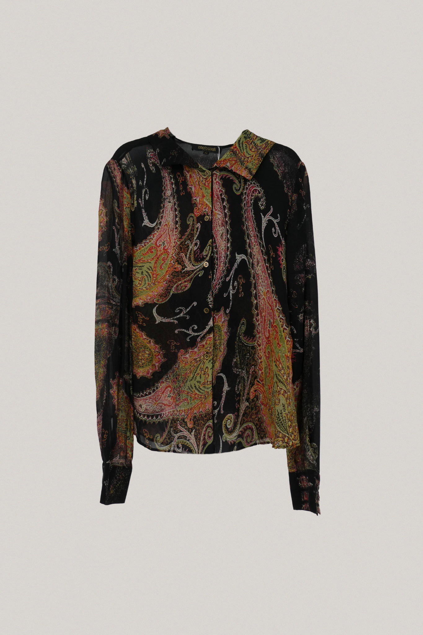 Roberto Cavalli Early 2000s Vintage Printed Tie-Neck Blouse