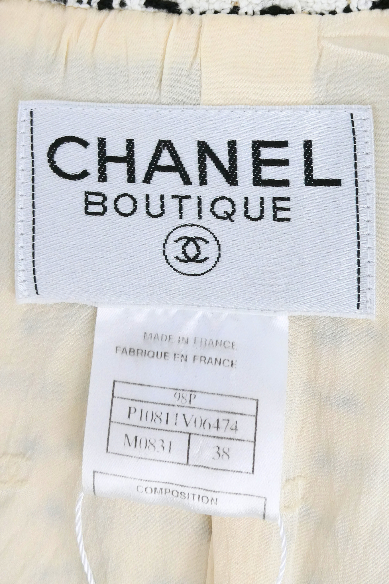 1998 Spring Chanel Monochrome Tweed Jacket (FR 38)