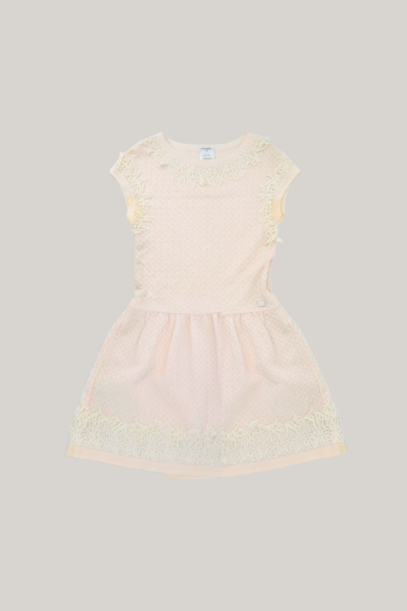 2012 Spring Chanel Nude Pink Lace Appliqué  Dress (FR 38)