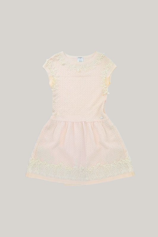 2012 Spring Chanel Nude Pink Lace Appliqué  Dress (FR 38)