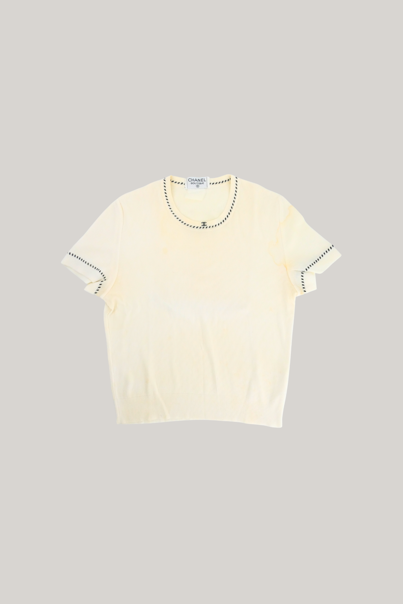 Chanel White Knit Top CC Logo (FR 46)