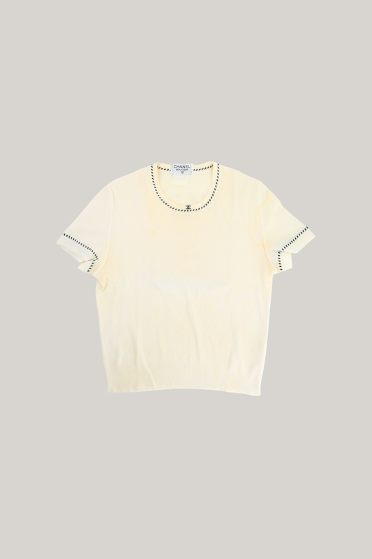 Chanel White Knit Top CC Logo (FR 46)