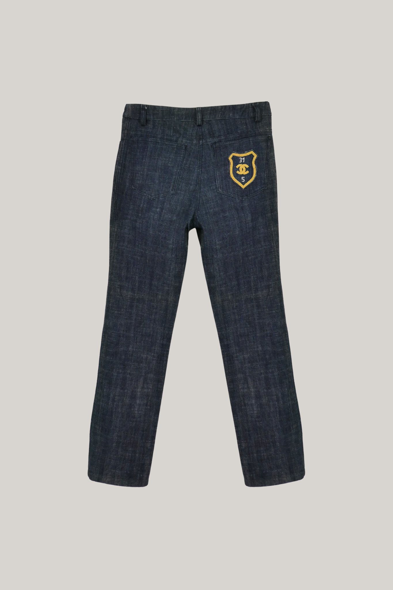 2005 Chanel CC Crest Patch Dark Denim Trousers (FR 38)