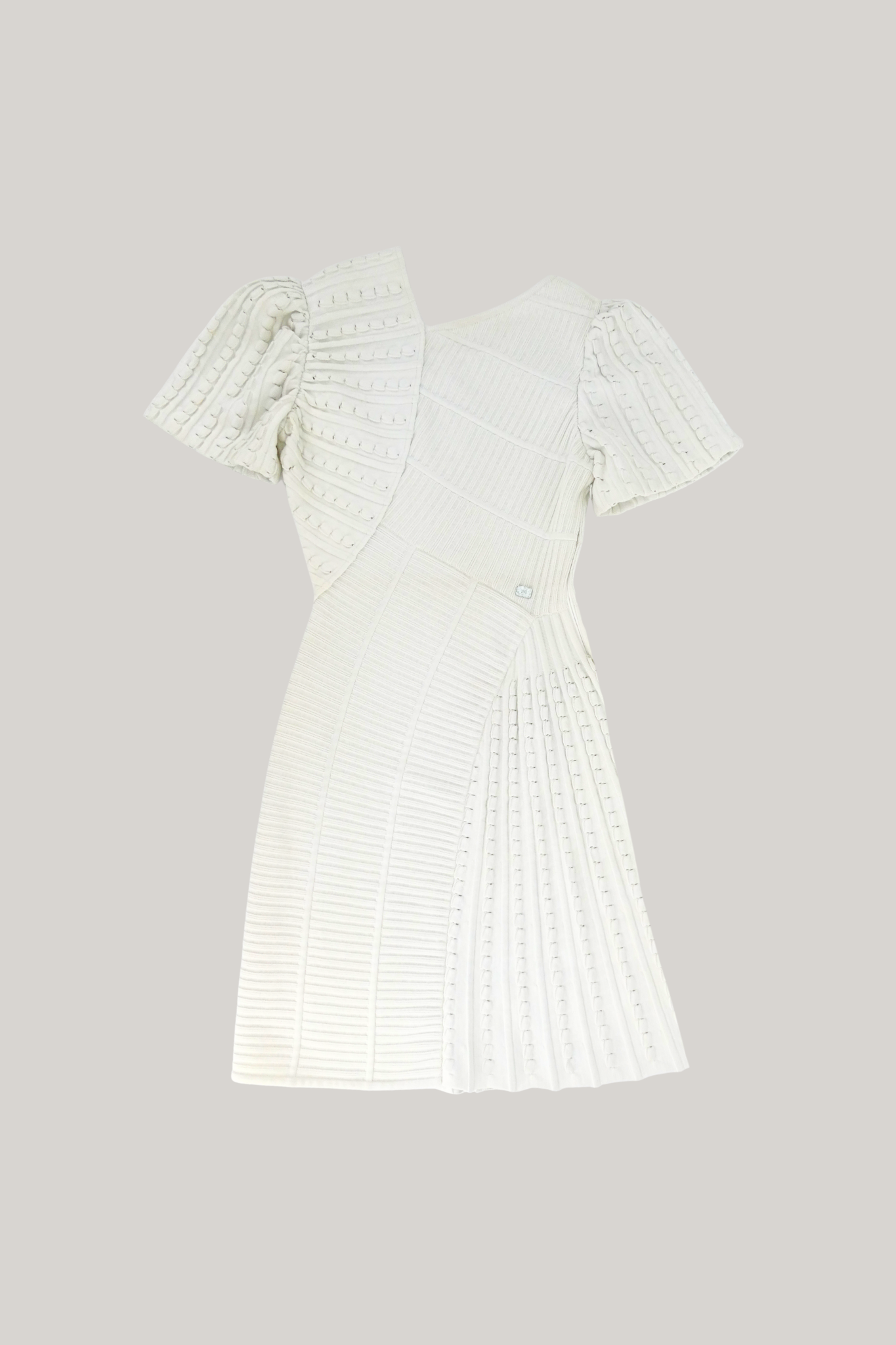 Chanel Ivory Cotton Ribbed Puff Sleeve A-Line Dress (FR 38)