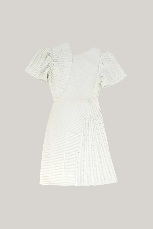 Chanel Ivory Cotton Ribbed Puff Sleeve A-Line Dress (FR 38)