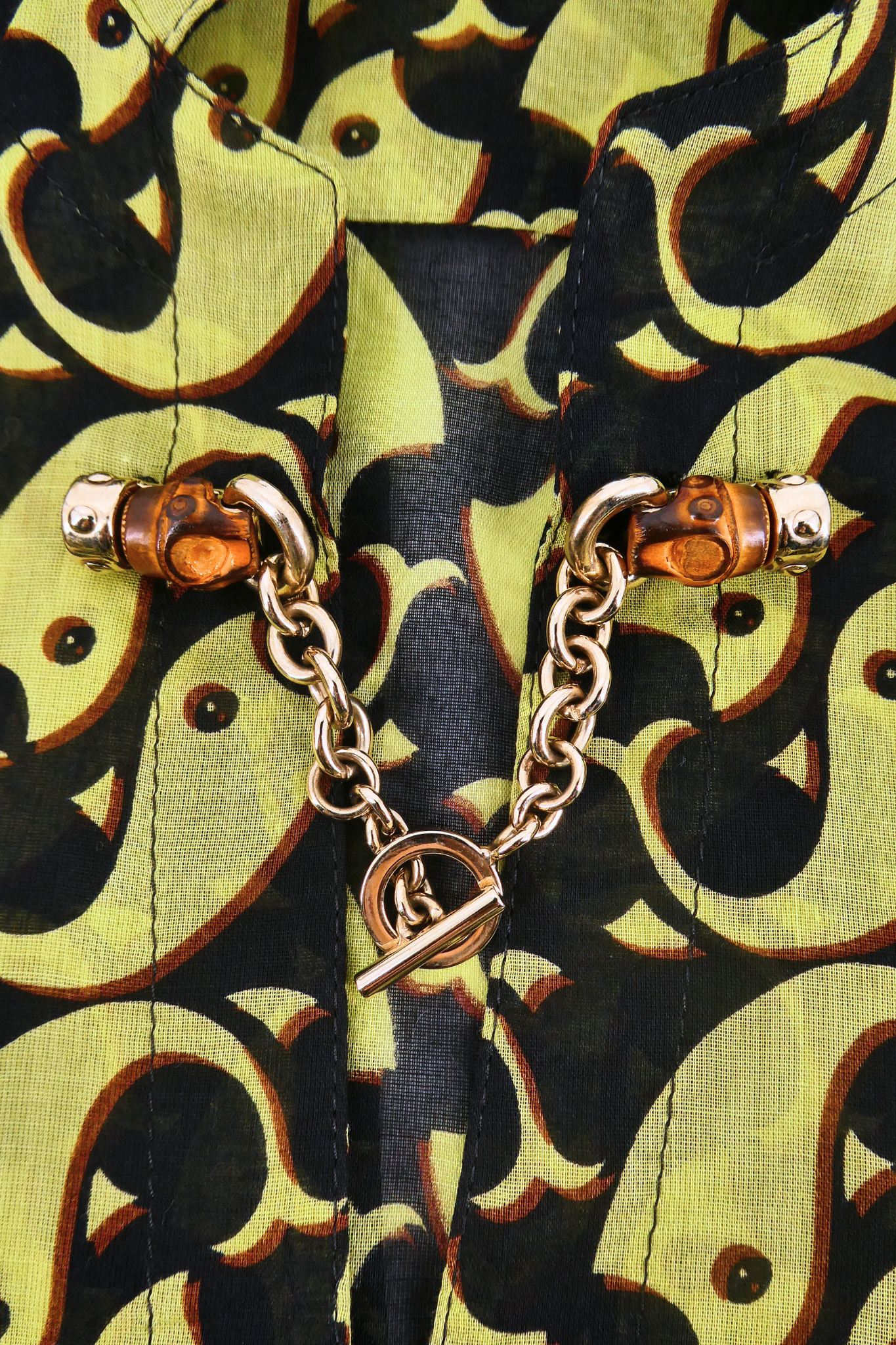 2006 Gucci Chartreuse Fish Monogram Print Blouse