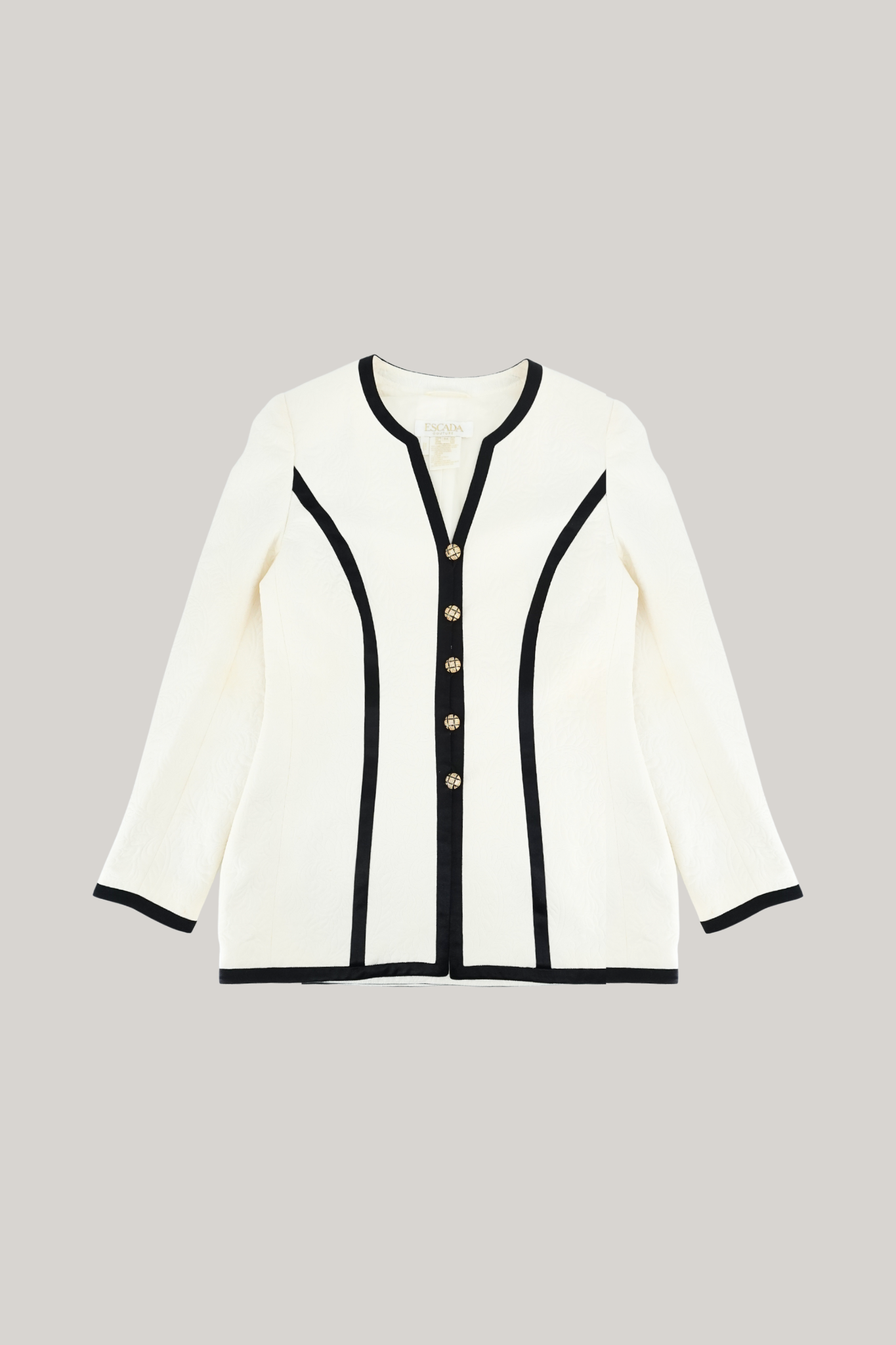 Vintage Escada Couture Off-White Quilted Matelassé Blazer with Crystal Buttons (FR 34)
