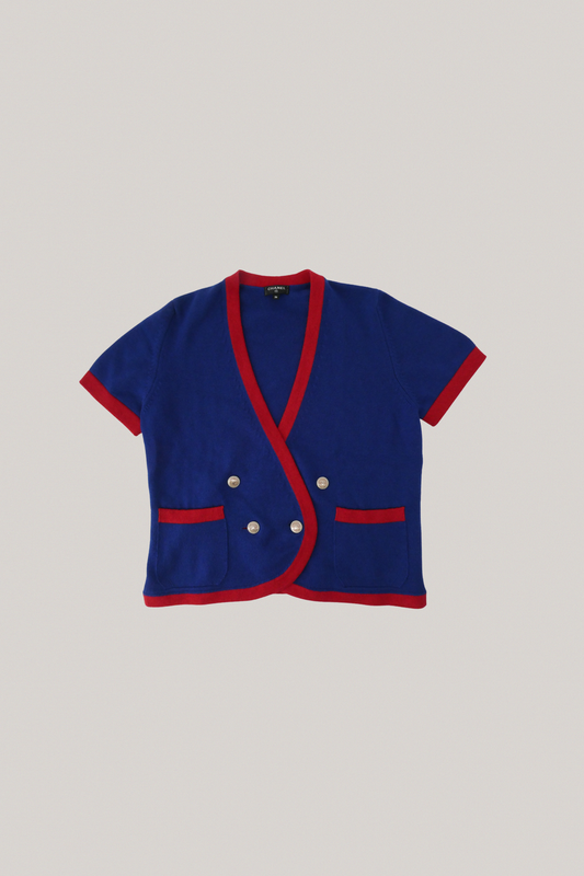 Chanel Blue & Red Knit Cardigan
