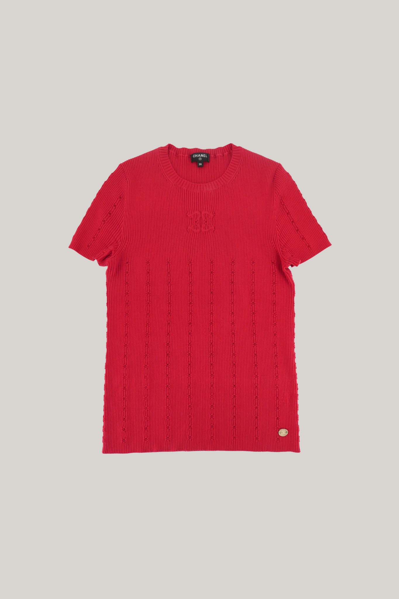 2022 Spring/Summer Chanel Red Knit Top (FR 38)