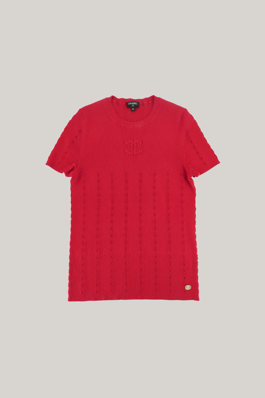 2022 Spring/Summer Chanel Red Knit Top (FR 38)