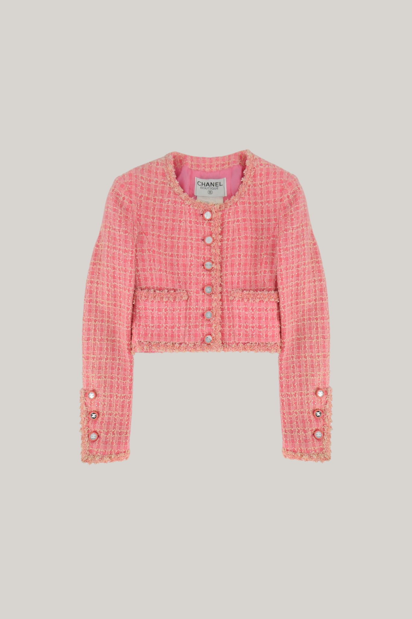 1995 Cruise Chanel Pink Cropped Tweed Jacket