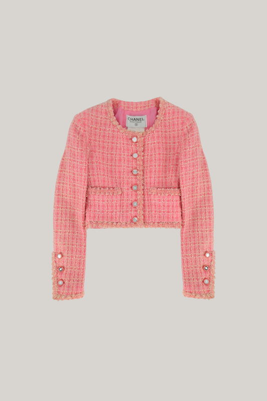 1995 Cruise Chanel Pink Cropped Tweed Jacket