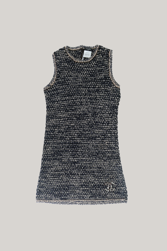 2000 Chanel Navy Crochet Knit Dress (FR 36)