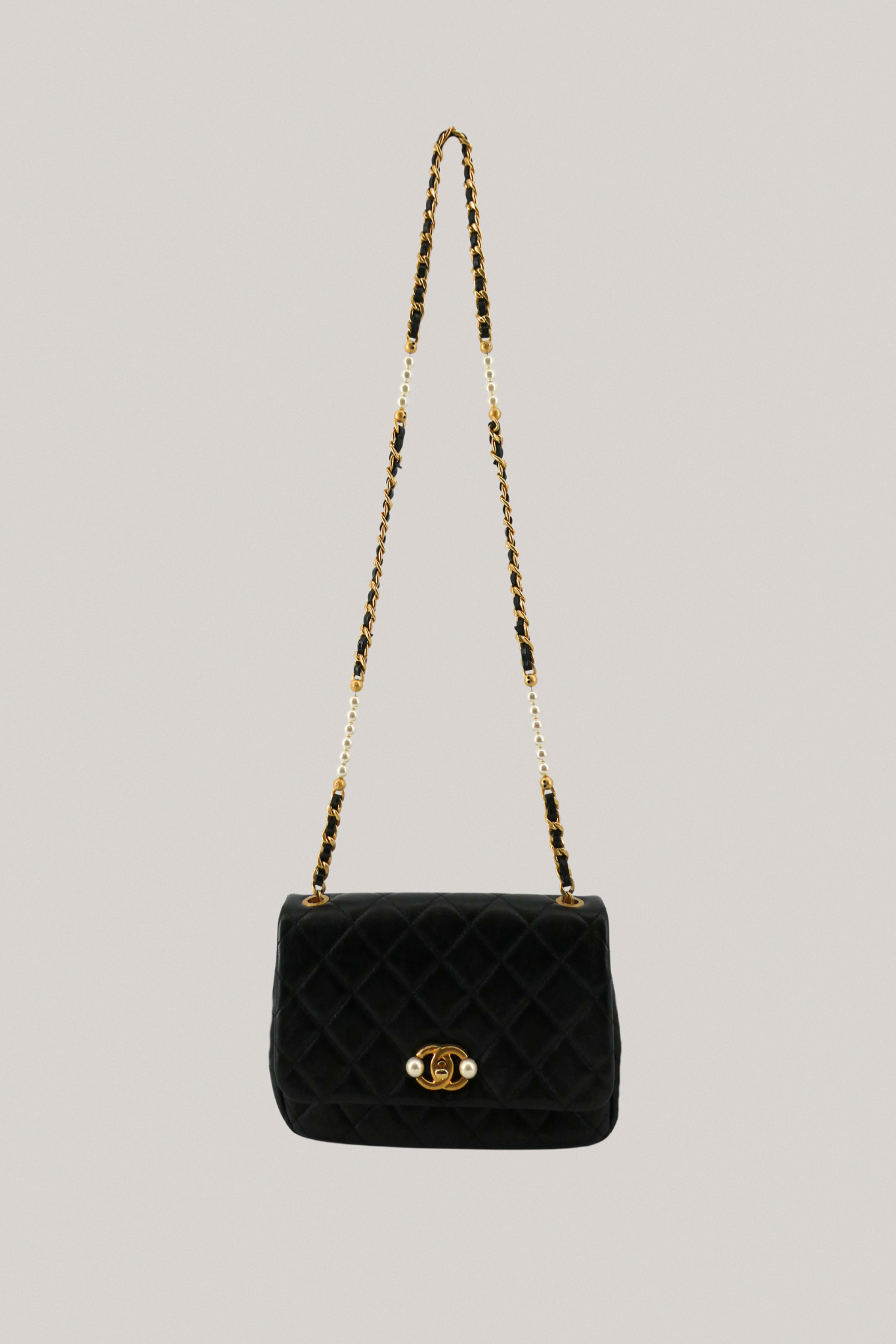 Chanel Pearl-Accented Quilted Calfskin Side Flap Bag