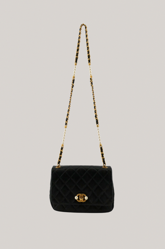 Chanel Pearl-Accented Quilted Calfskin Side Flap Bag