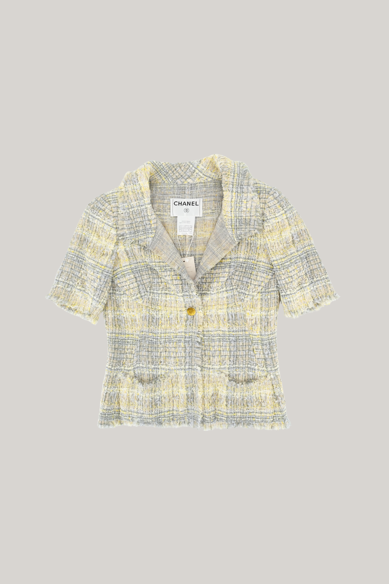 Chanel Grey & Yellow Tweed Jacket (FR 34)