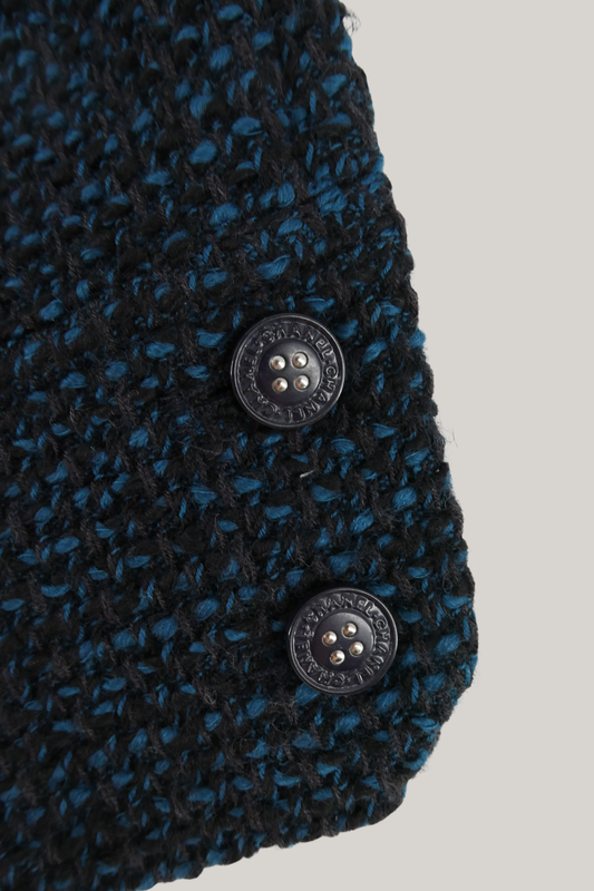 2002 Chanel Single Breasted Black & Blue Tweed Jacket