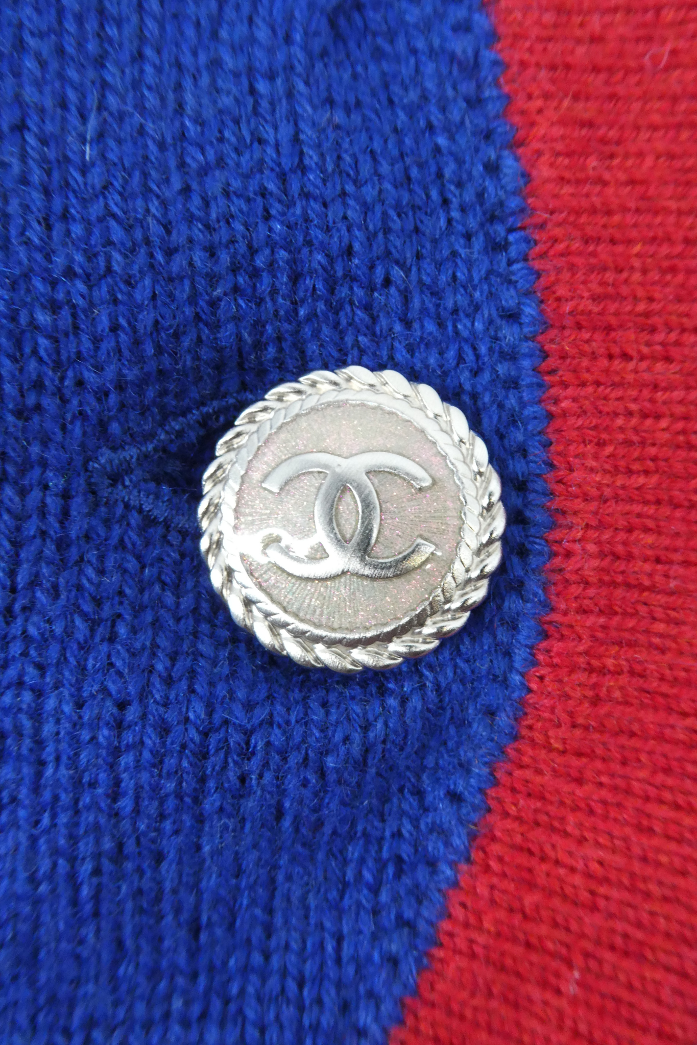 Chanel Blue & Red Knit Cardigan