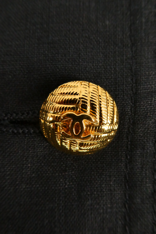 90's Chanel Black Linen Double-Breasted Jacket (FR 40)