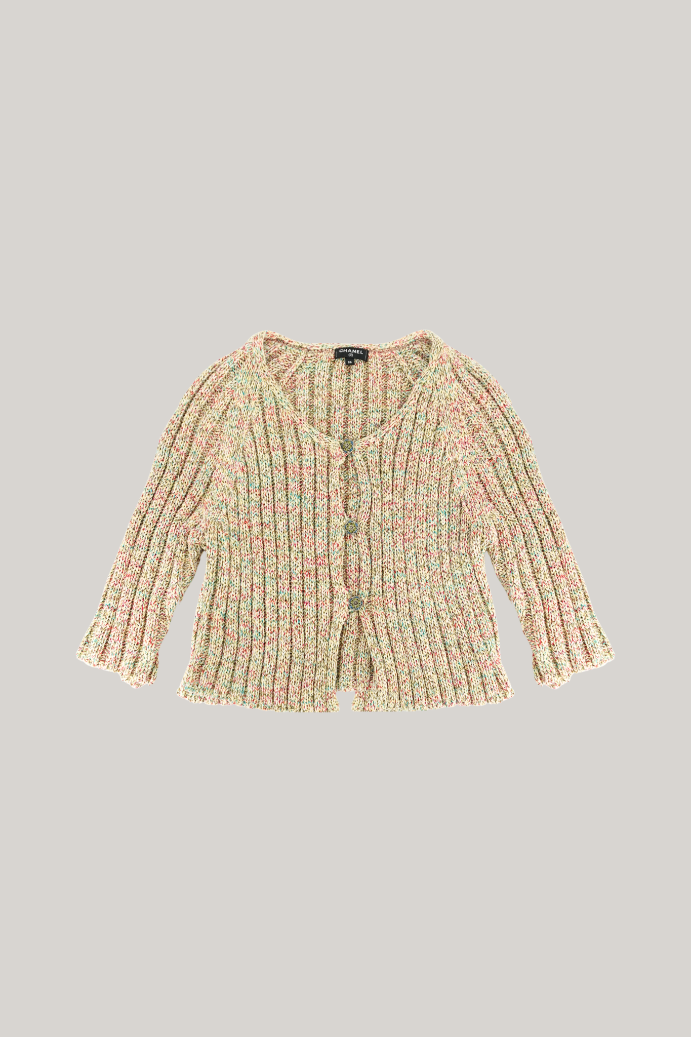 2017 Chanel Cream Multicolor Knit Cardigan (FR 36)