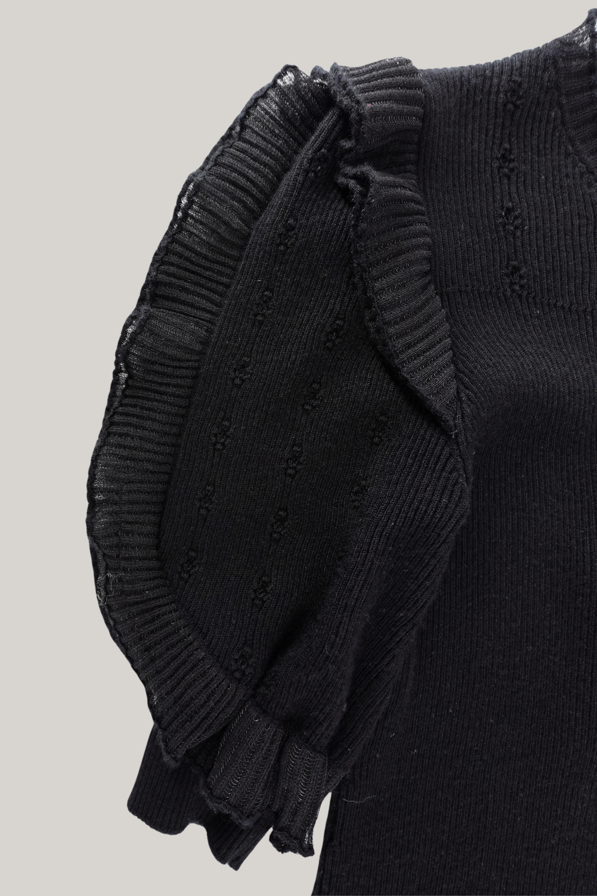 2021 Chanel Black Ribbed Knit Ruffle Dress (FR 36)