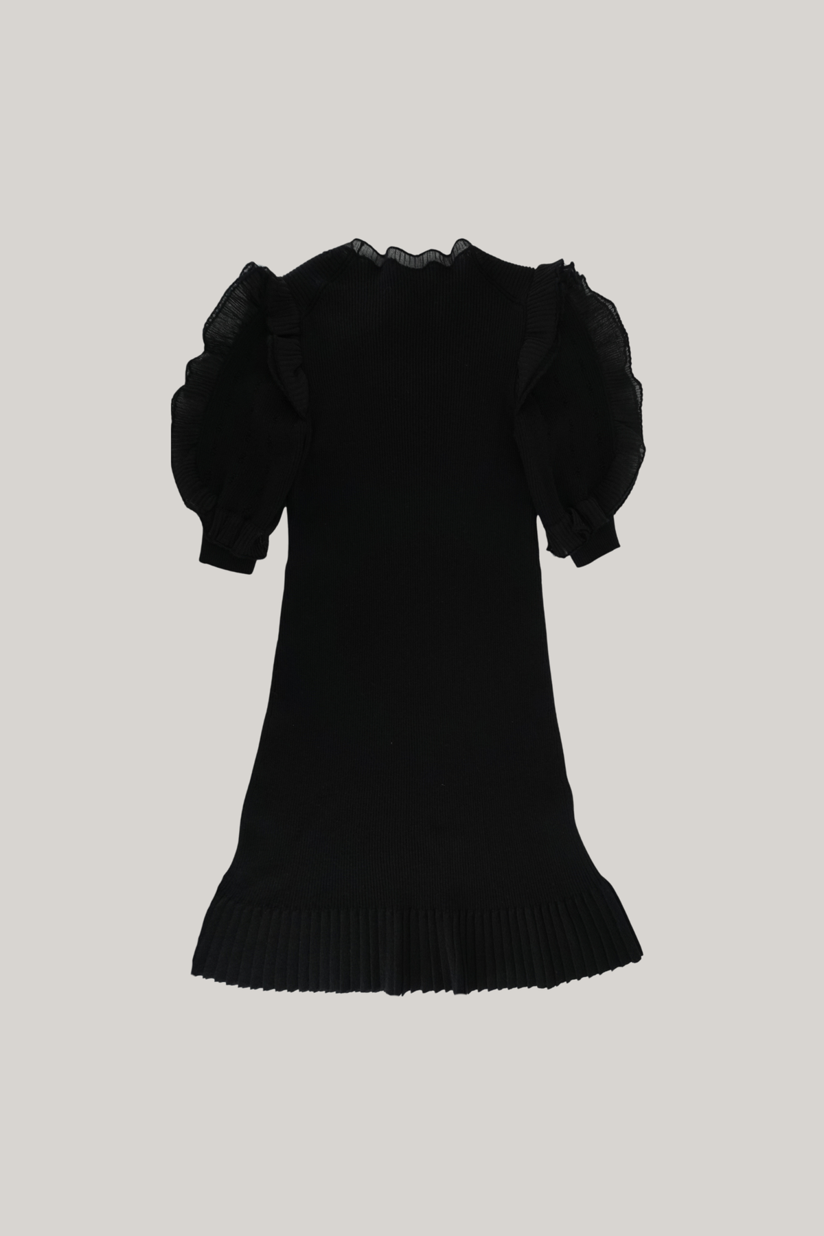 2021 Chanel Black Ribbed Knit Ruffle Dress (FR 36)