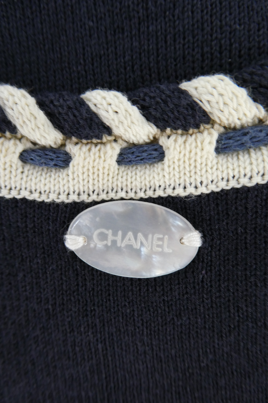 2006 Spring Chanel Navy & White Stripes Cardigan (FR 42)