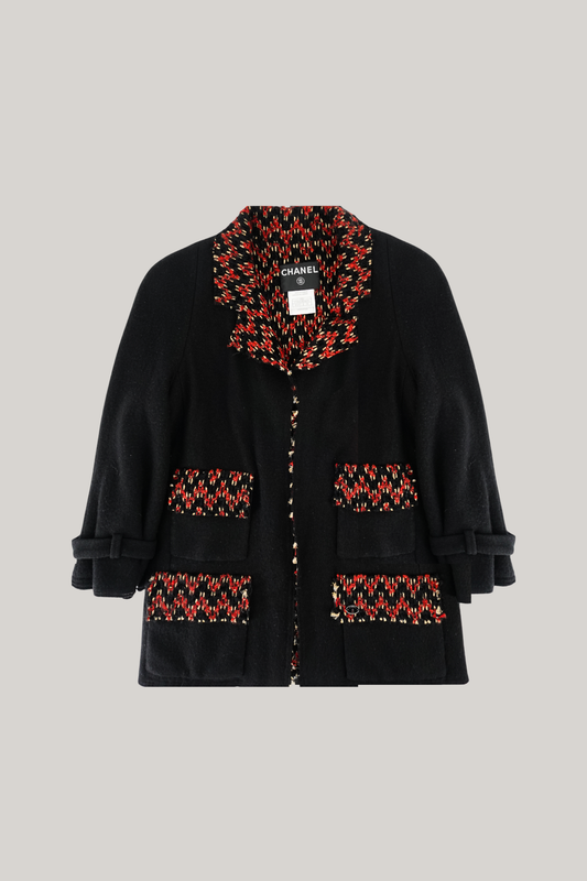 2007 Chanel Black Red Wool Jacket (FR 36)