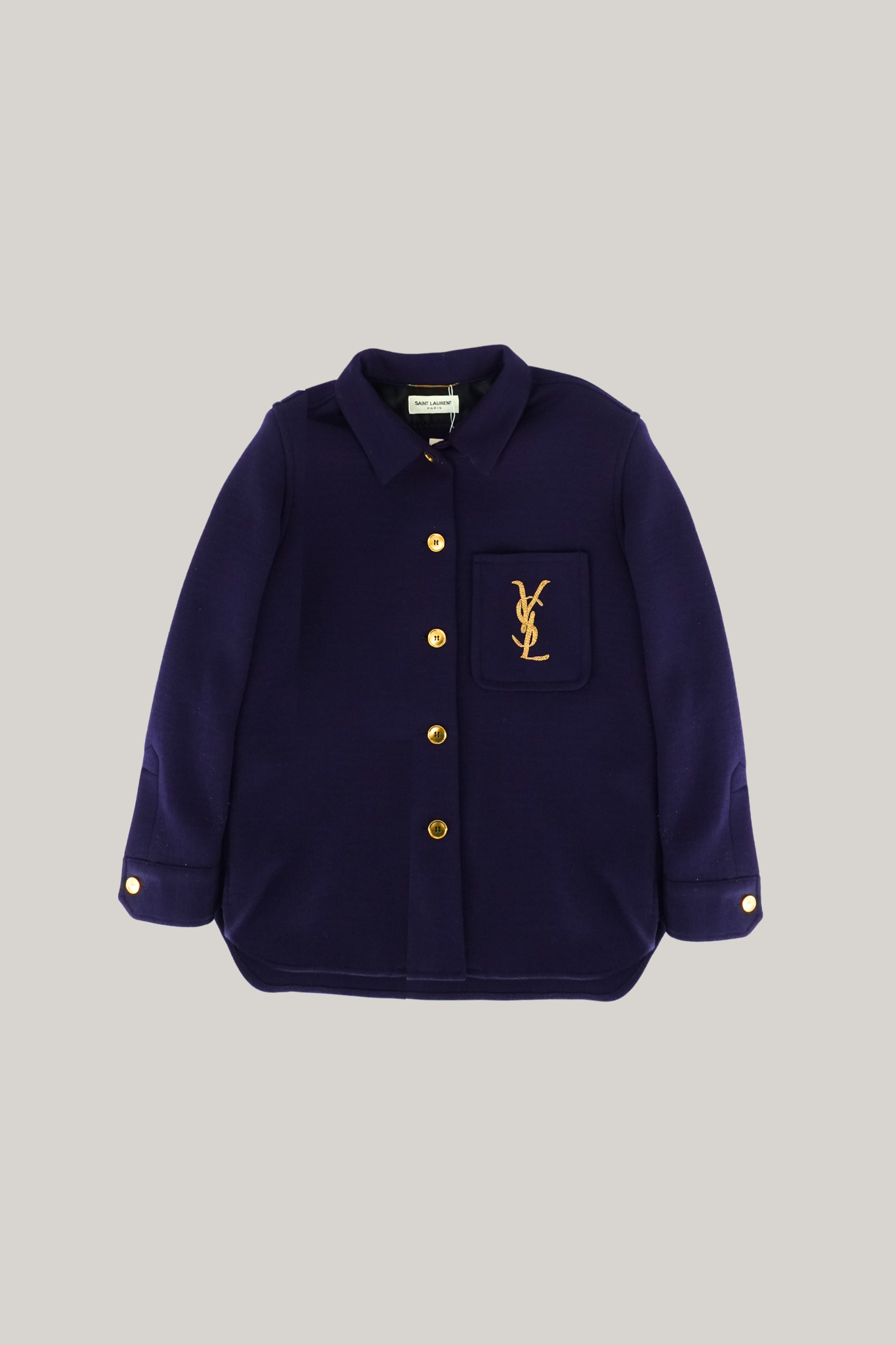 Yves Saint Laurent Logo Pocket Wool-Bend Shirt Jacket