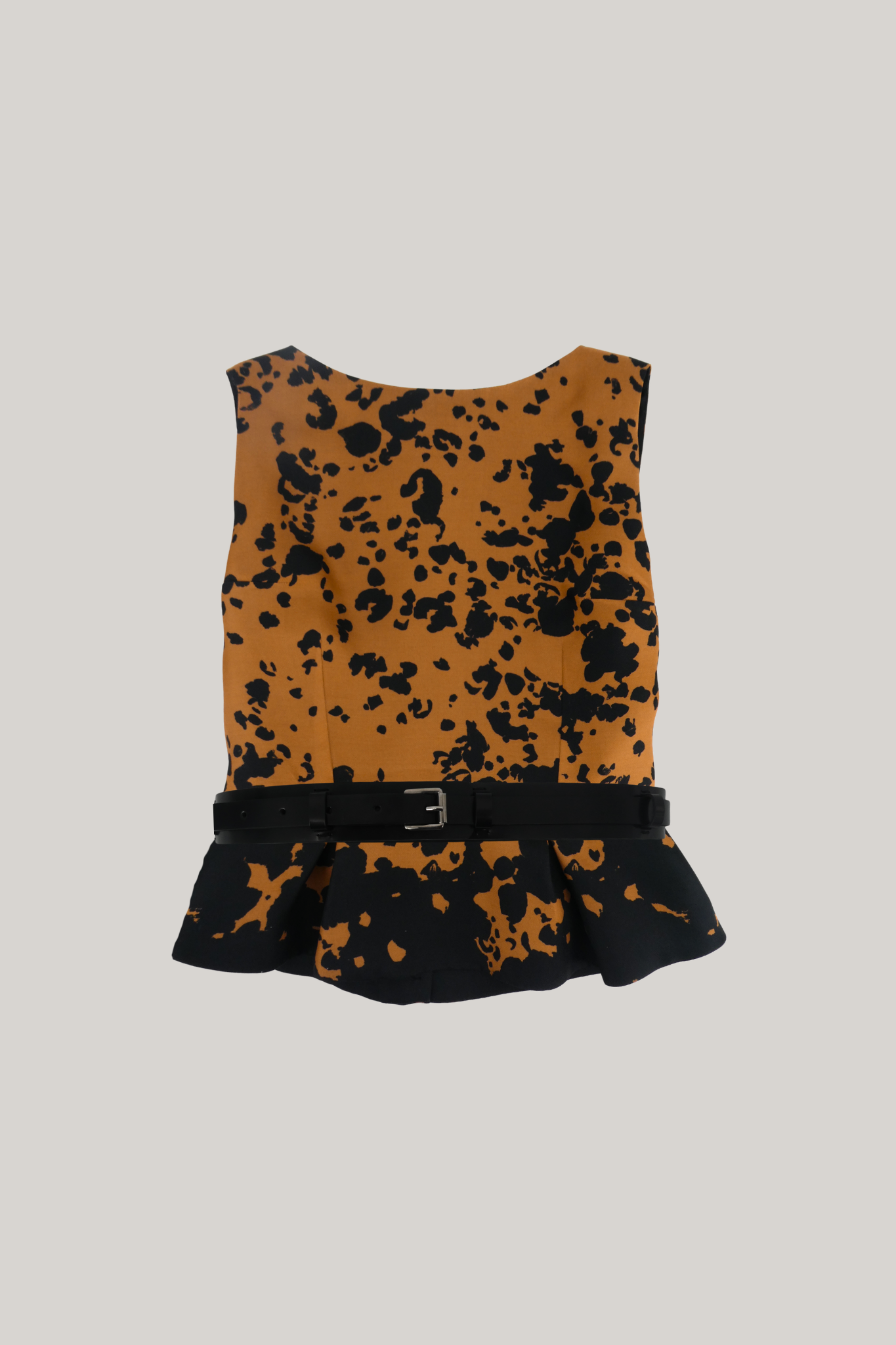 Christian Dior Amber Brown Abstract Print Silk Peplum Top