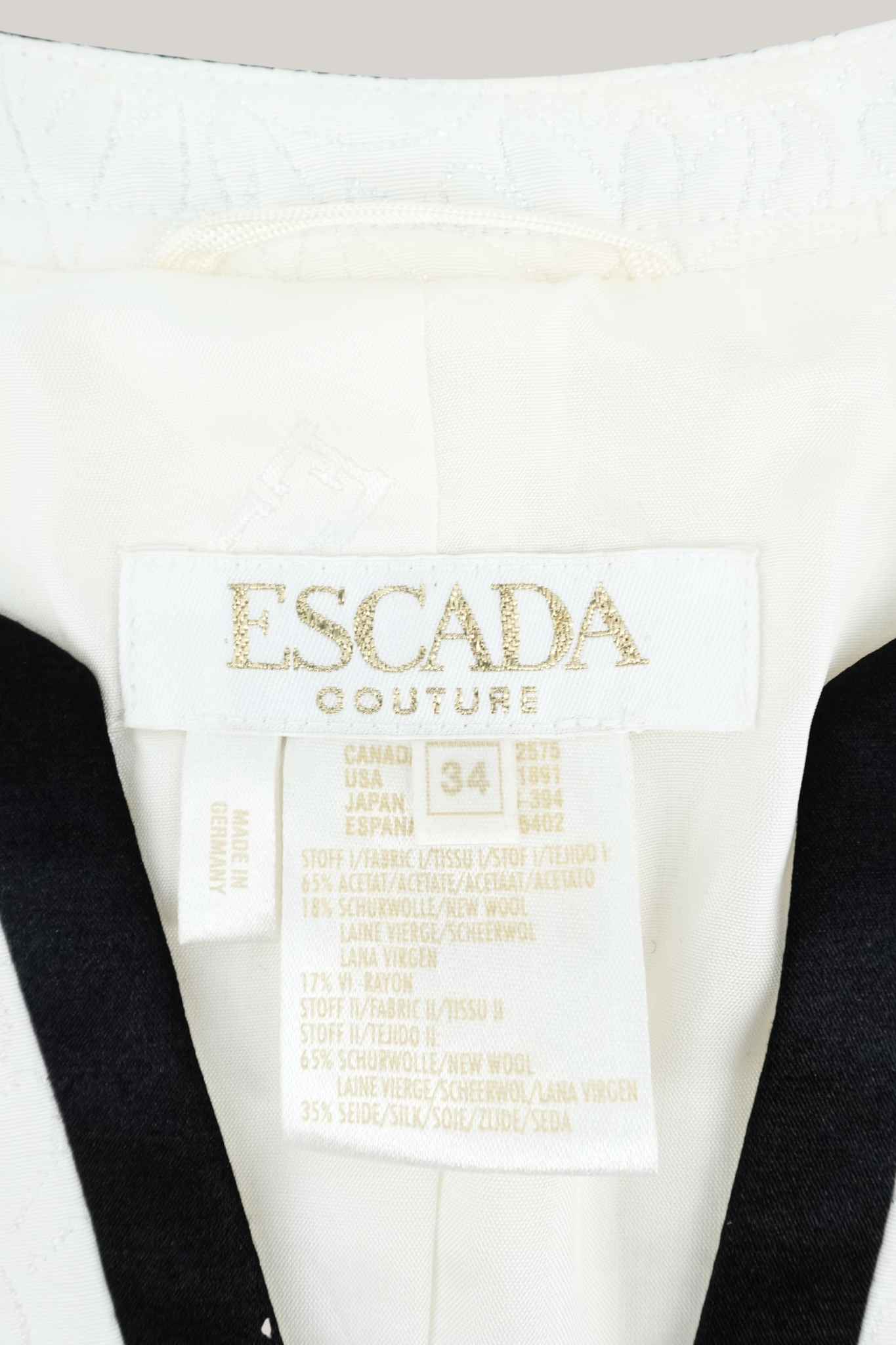 Vintage Escada Couture Off-White Quilted Matelassé Blazer with Crystal Buttons (FR 34)